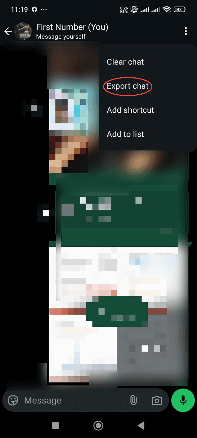 WhatsApp chat export step 1